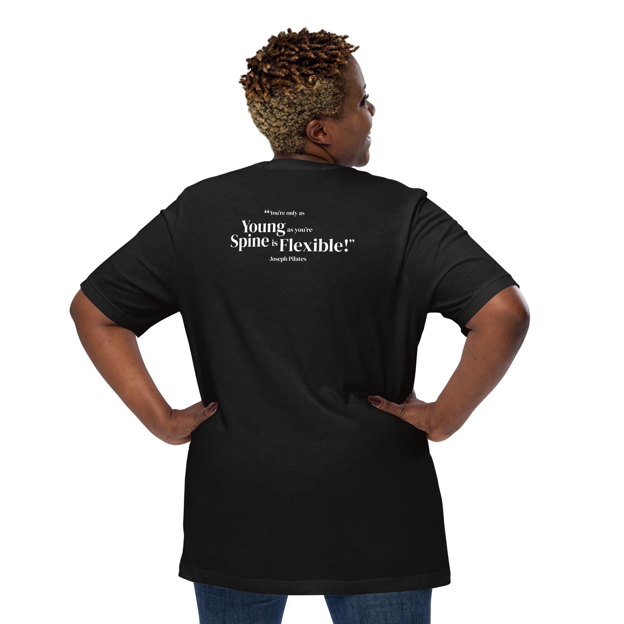 Spine is Flexible Unisex T-Shirt | Pilates Graphic Tee | Bella+Canvas | Black, Turquoise, Mauve