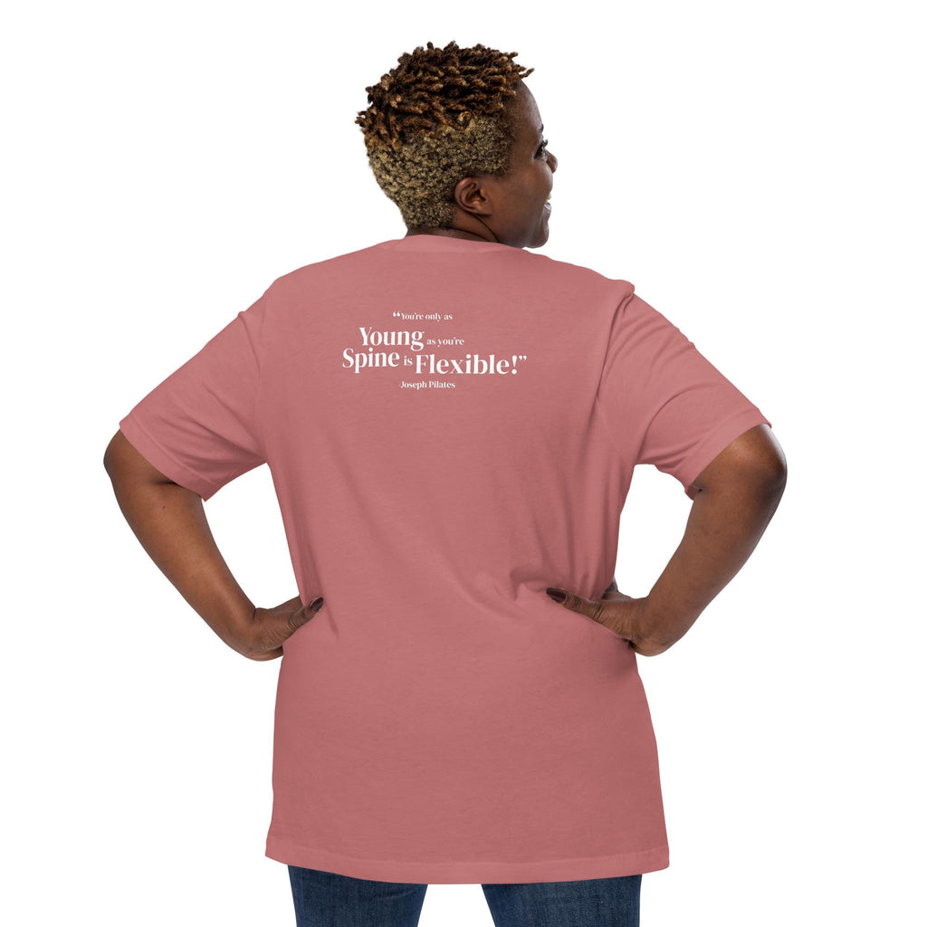 Spine is Flexible Unisex T-Shirt | Pilates Graphic Tee | Bella+Canvas | Black, Turquoise, Mauve