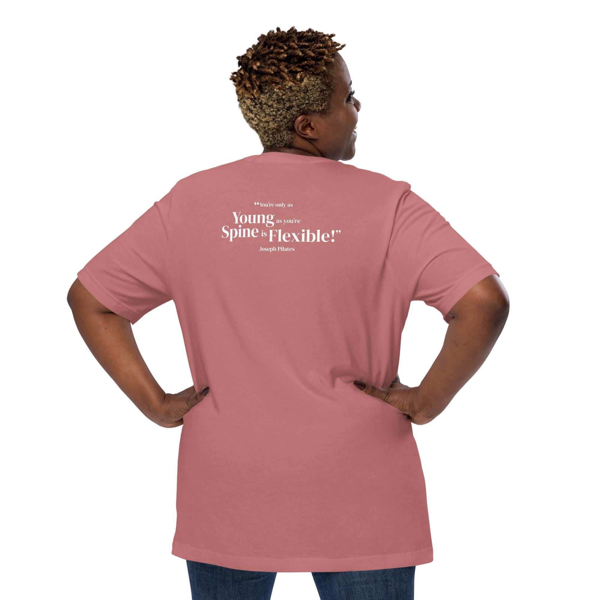 Spine is Flexible Unisex T-Shirt | Pilates Graphic Tee | Bella+Canvas | Black, Turquoise, Mauve