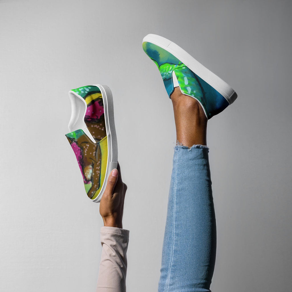 Womens Canvas Slip-On Shoes | Original Mermaid Art Design | Colorful Ocean-Inspired Sneakers